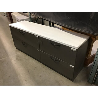19x72x28” Dark grey metal 4 drawer lateral low file cabinet with white laminate top - loose veneer 10/7/25