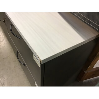19x72x28” Dark grey metal 4 drawer lateral low file cabinet with white laminate top - loose veneer 10/7/25
