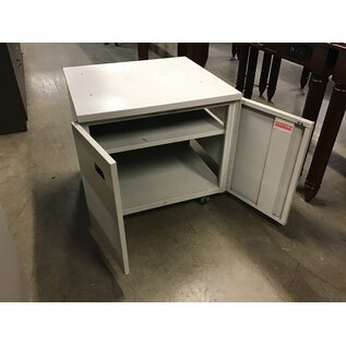 24x26x24”  Beige metal 2 door storage cabinet on castors/copier stand - some wear 10/7/25