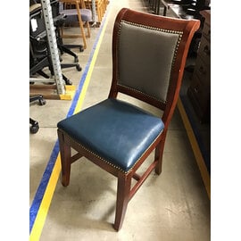 Cherry color wood navy blue cushioned seat and decorative back dining chair 11/6/25