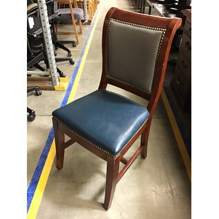 Cherry color wood navy blue cushioned seat and decorative back dining chair 11/6/25