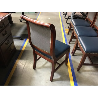 Cherry color wood navy blue cushioned seat and decorative back dining chair 11/6/25