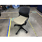 Tan cushioned seat black plastic back height adjustable folding seat desk chair - light stains. Interlocks with matching chairs 11/18/25