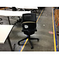 Tan cushioned seat black plastic back height adjustable folding seat desk chair - light stains. Interlocks with matching chairs 11/18/25