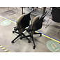 Tan cushioned seat black plastic back height adjustable folding seat desk chair - light stains. Interlocks with matching chairs 11/18/25