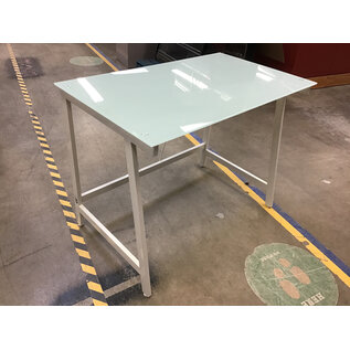 24x40x30” Teal glass top white metal frame work table 11/19/25