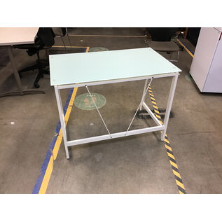 24x40x30” Teal glass top white metal frame work table 11/19/25
