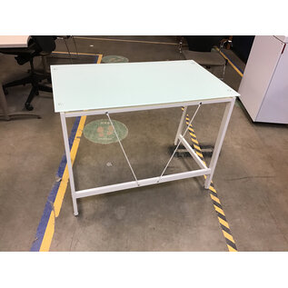 24x40x30” Teal glass top white metal frame work table 11/19/25