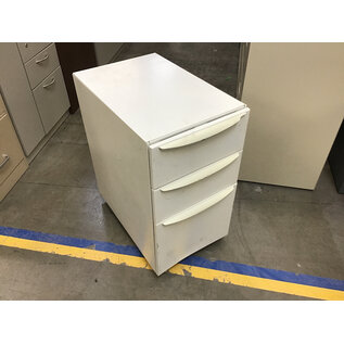 23x15x27” White metal 3 drawer storage and file cabinet on castors - wear throughout 11/21/25