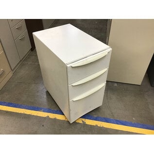 23x15x27” White metal 3 drawer storage and file cabinet on castors - wear throughout 11/21/25