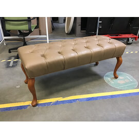 19x47x20” Tan vinyl cushioned top light wood legs bench 11/24/25
