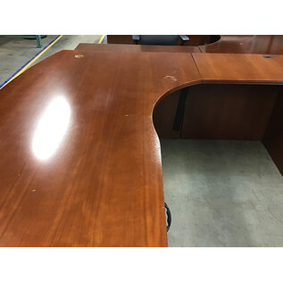 72x96” Cherry color right pedestal 5 drawer tall desk - 36” deep, 34” tall - some wear 11/25/25