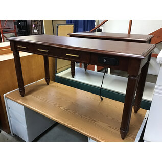 24x60x31” Cherry color wood desk w/center drawer outlets & usb port (untested) - newer hardware - some wear throughout 12/1/25