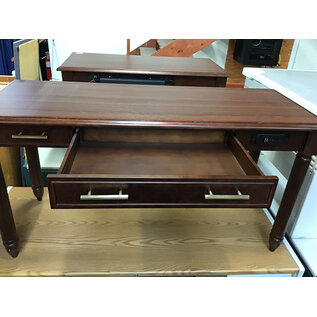 24x60x31” Cherry color wood desk w/center drawer outlets & usb port (untested) - newer hardware - some wear throughout 12/1/25