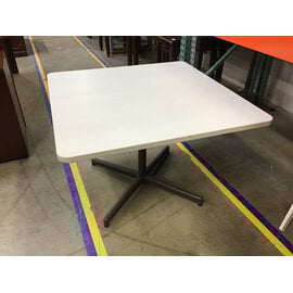 42x42x28 1/2” White wood grain laminate table metal pedestal 12/3/25