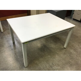 36x46 1/2x26” White laminate top heavy metal frame with adjustable feet work table - loose veneer and worn top 12/16/25