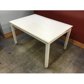 33x47x26” White laminate top heavy metal frame with adjustable feet work table - loose veneer and worn top 12/16/25