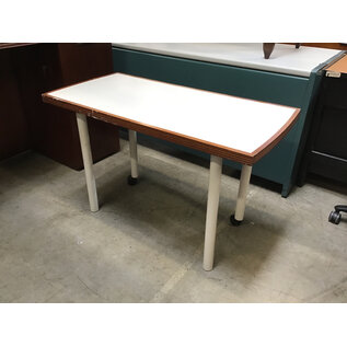 20x42x26” Beige laminate top wood trim metal legs work table on 2 castors - some scuffs 12/16/25