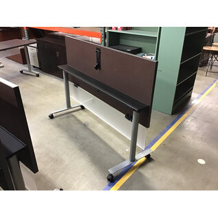 24x60x29” Folding and nesting dark wood laminate seminar table metal legs on castors 12/18/25