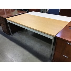 35 1/2x71 1/2x28 1/2” Light wood laminate top beige metal work table 12/22/25