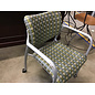 Green/teal pattern cushioned metal frame side chair on castors - some scuffs 1/5/26