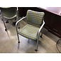 Green/teal pattern cushioned metal frame side chair on castors - some scuffs 1/5/26