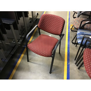 Red pattern cushioned black frame stackable side chair 1/5/26