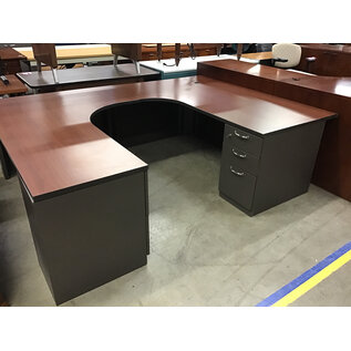 72x95” Wood laminate top grey metal 5 drawer U shaped desk 1/6/26
