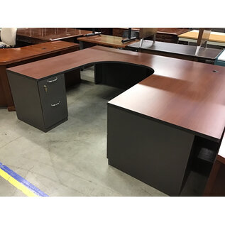 72x95” Wood laminate top grey metal 5 drawer U shaped desk 1/6/26