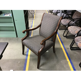 Wood frame blue and tan pattern cushioned chair 1/14/26