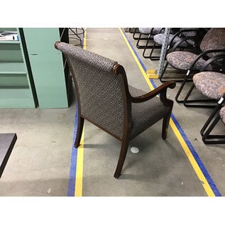 Wood frame blue and tan pattern cushioned chair 1/14/26