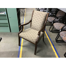 Wood frame tan pattern cushioned chair - some stains 1/14/26