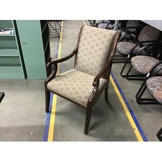 Wood frame tan pattern cushioned chair - some stains 1/14/26