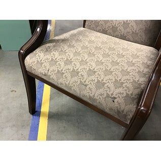 Wood frame tan pattern cushioned chair - some stains 1/14/26