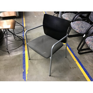 Metal frame dark wood back grey pattern cushioned seat side chair 1/23/26