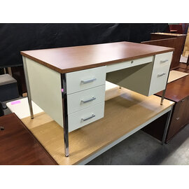 30x60x29” Beige metal double pedestal steelcase desk wood laminate top 10/16/26
