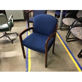 Blue pattern cushioned seat wood frame side chair 2/5/26