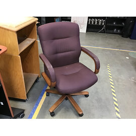 Maroon cushioned wood frame adjustable height desk chair - some wear 2/17/26