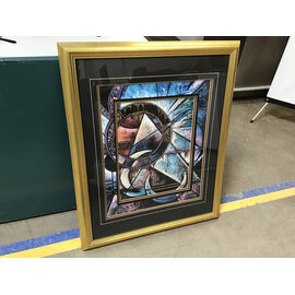 27x33” Gold color framed dark colors signed abstract print 2/24/26