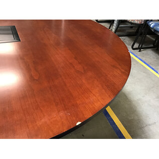 48” Cherry color laminate round table with electrical - some chips in laminate 2/25/26