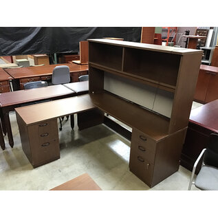 24x72” Dark wood laminate L shape desk with 42” left return and hutch - some scratches 3/2/26