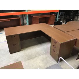 36x72” dark wood laminate L shape desk with 42” right return - some scratches  3/2/26