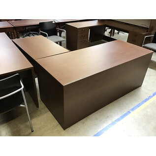 36x72” dark wood laminate L shape desk with 42” right return - some scratches  3/2/26