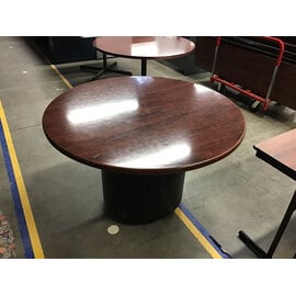 48” Cherry color round table large pedestal on castors - some wear 3/5/26