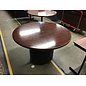 48” Cherry color round table large pedestal on castors - some wear 3/5/26