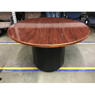 48” Cherry color round table large pedestal on castors - some wear 3/5/26
