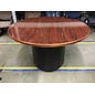 48” Cherry color round table large pedestal on castors - some wear 3/5/26