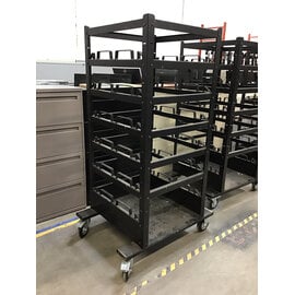32x30x73” Steel 18 slot stanchion cart - slight wear. Large locking castors 7/20/26