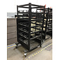 32x30x73” Steel 18 slot stanchion cart - slight wear. Large locking castors 7/20/26