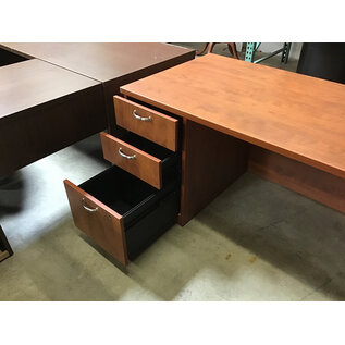 30x66x28 1/2” Light cherry color laminate left pedestal desk 4/21/26